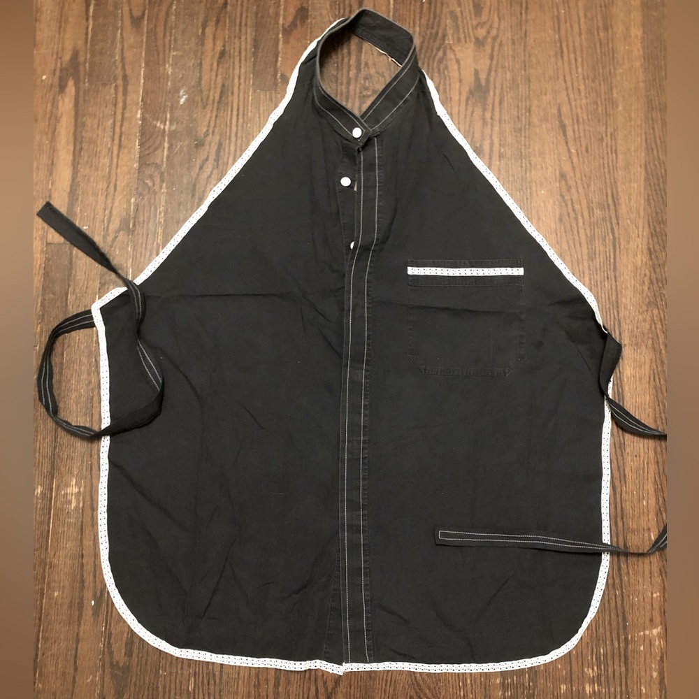 Handmade black apron with white lace trim